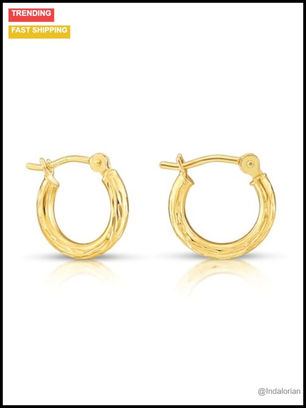 14k Yellow Gold Hand Engraved Diamond-Cut Round Hoop Earrings 14mm